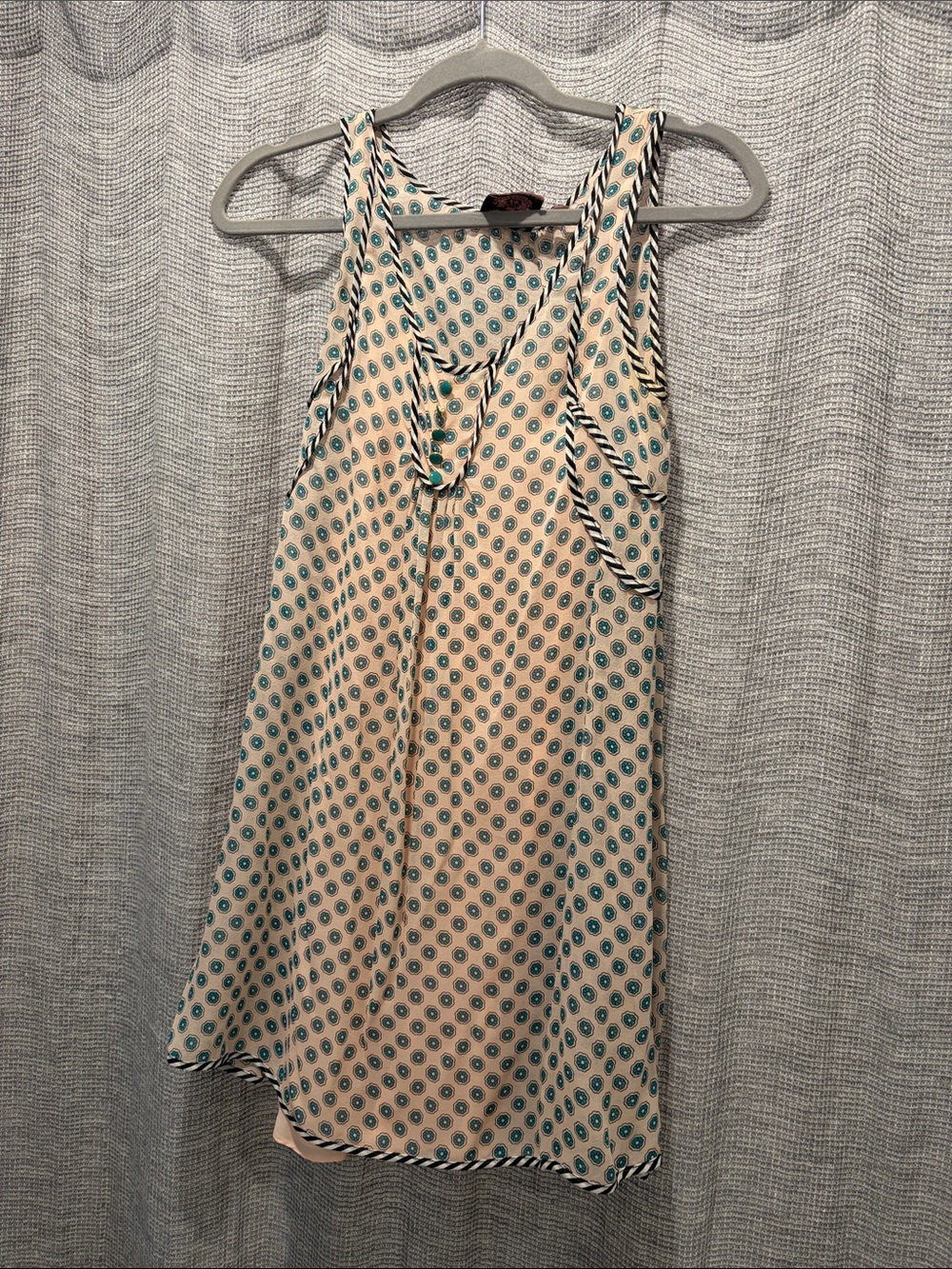 Sleeveless Cream and Teal Printed Shift Dress